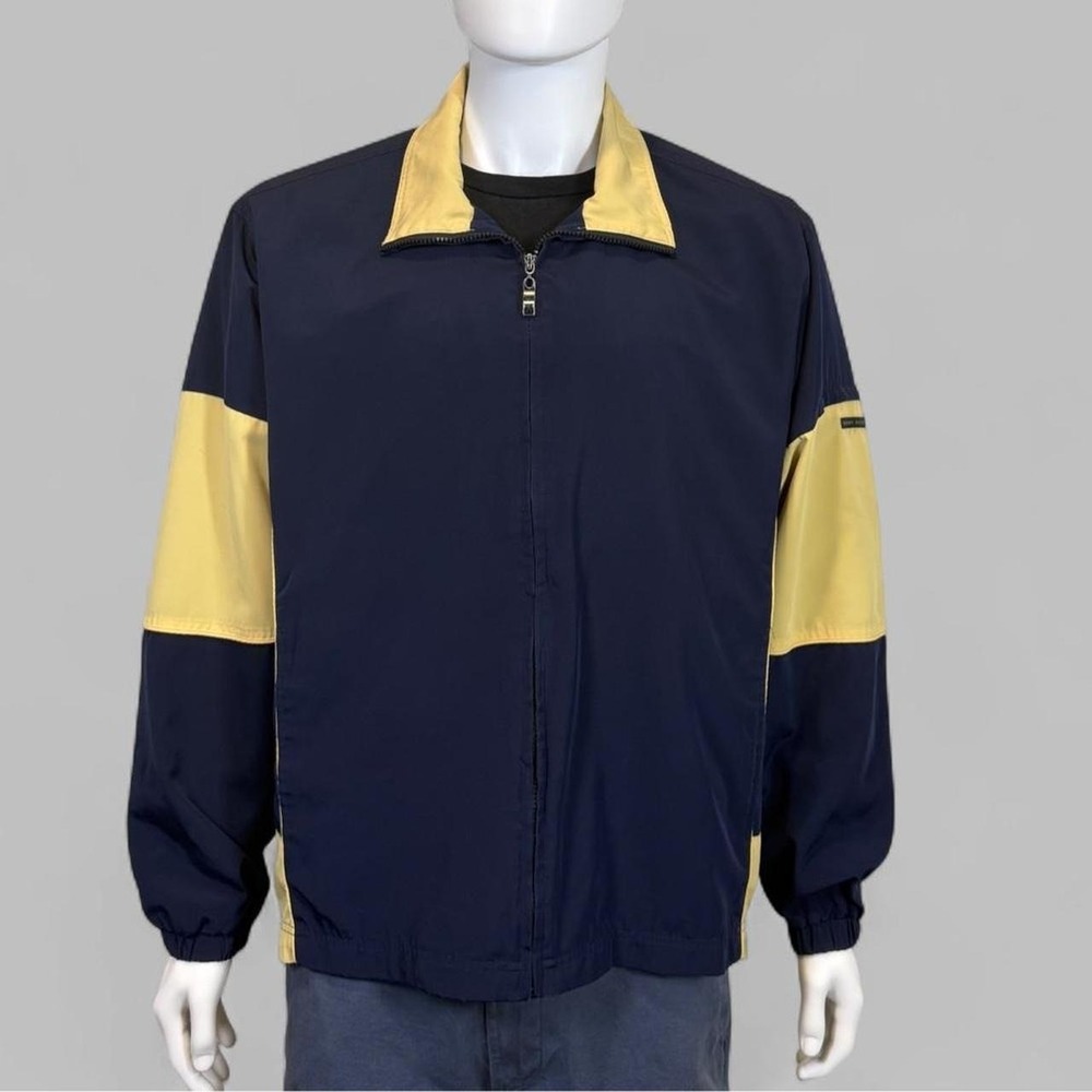 Perry Ellis Portfolio Colorblock Windbreaker Jacket Navy Yellow Full Zip XL